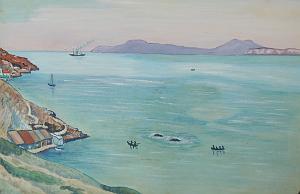 50 1929  LES PEINTURES GOUACHE DE MON GRAND PERE (6) PETIT PORT ET LE CHAMEAU